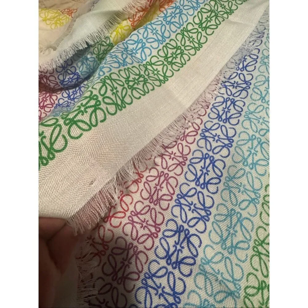 Loewe NWT  Monogram rainbow stripe scarf wool silk cashmere blend